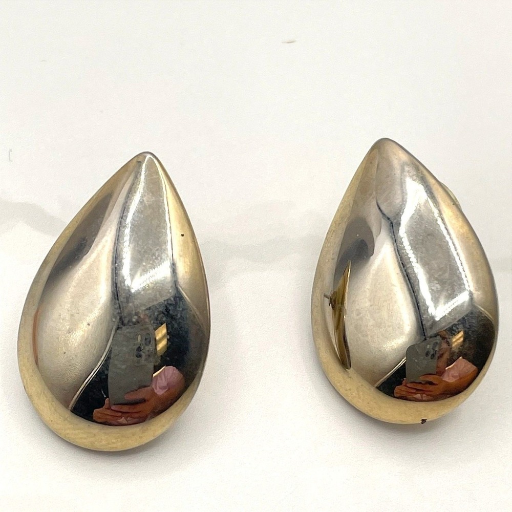Vintage Gold Silver Tone Teardrop Dome Stud Earrings Minimalist Modern Y2K Boho